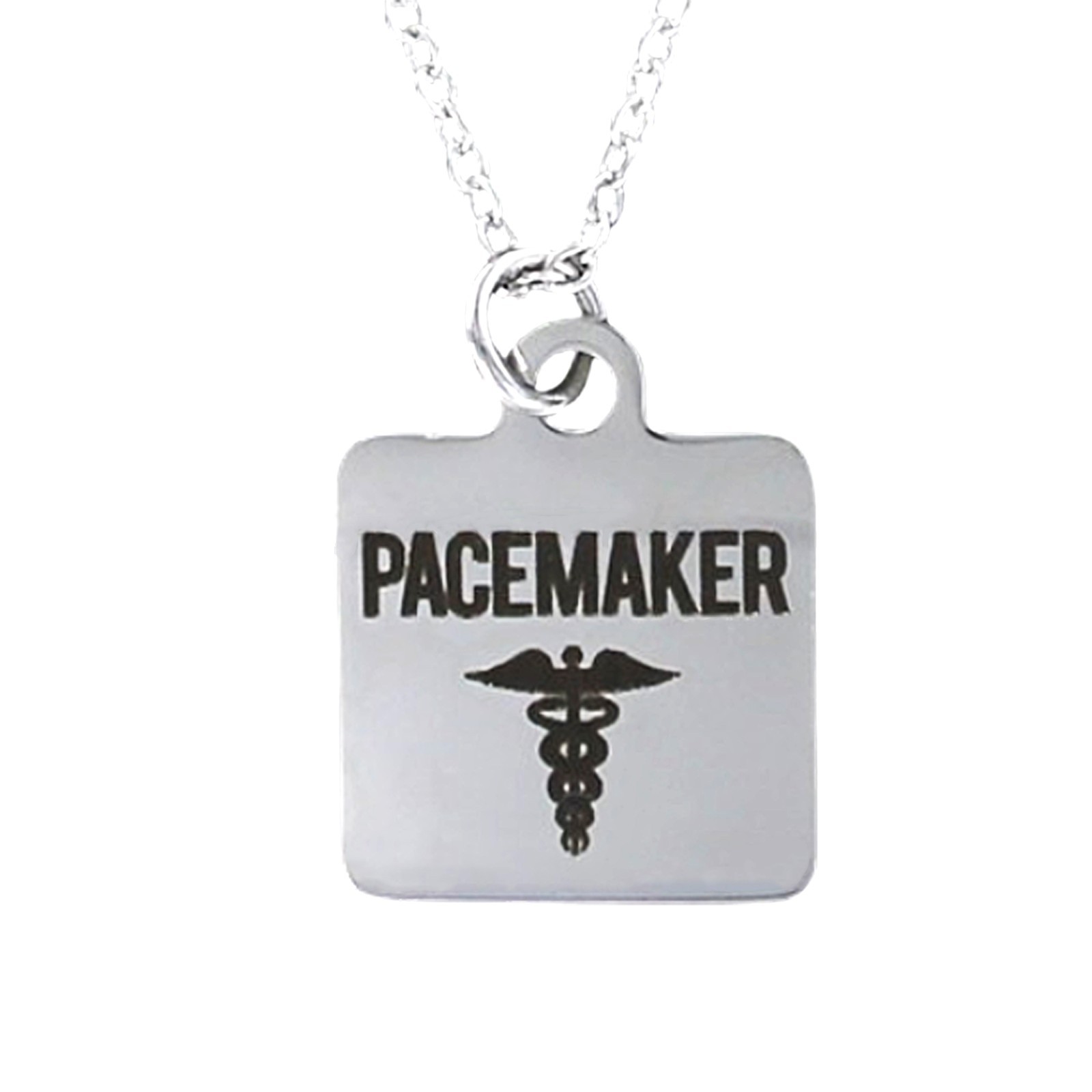 PACEMAKER ALERT Necklace – Stainless Steel Charm Square Engraved Medical EMS