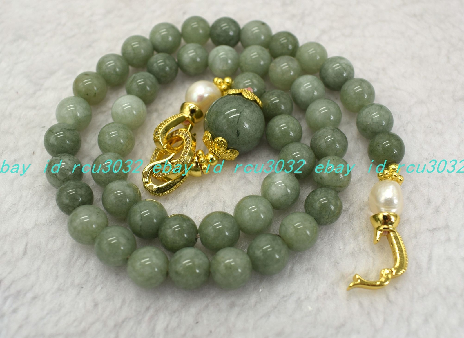 Fashion 8mm A Green Jade Round White Pearl Beads Gems Pendant Necklace 16-30in