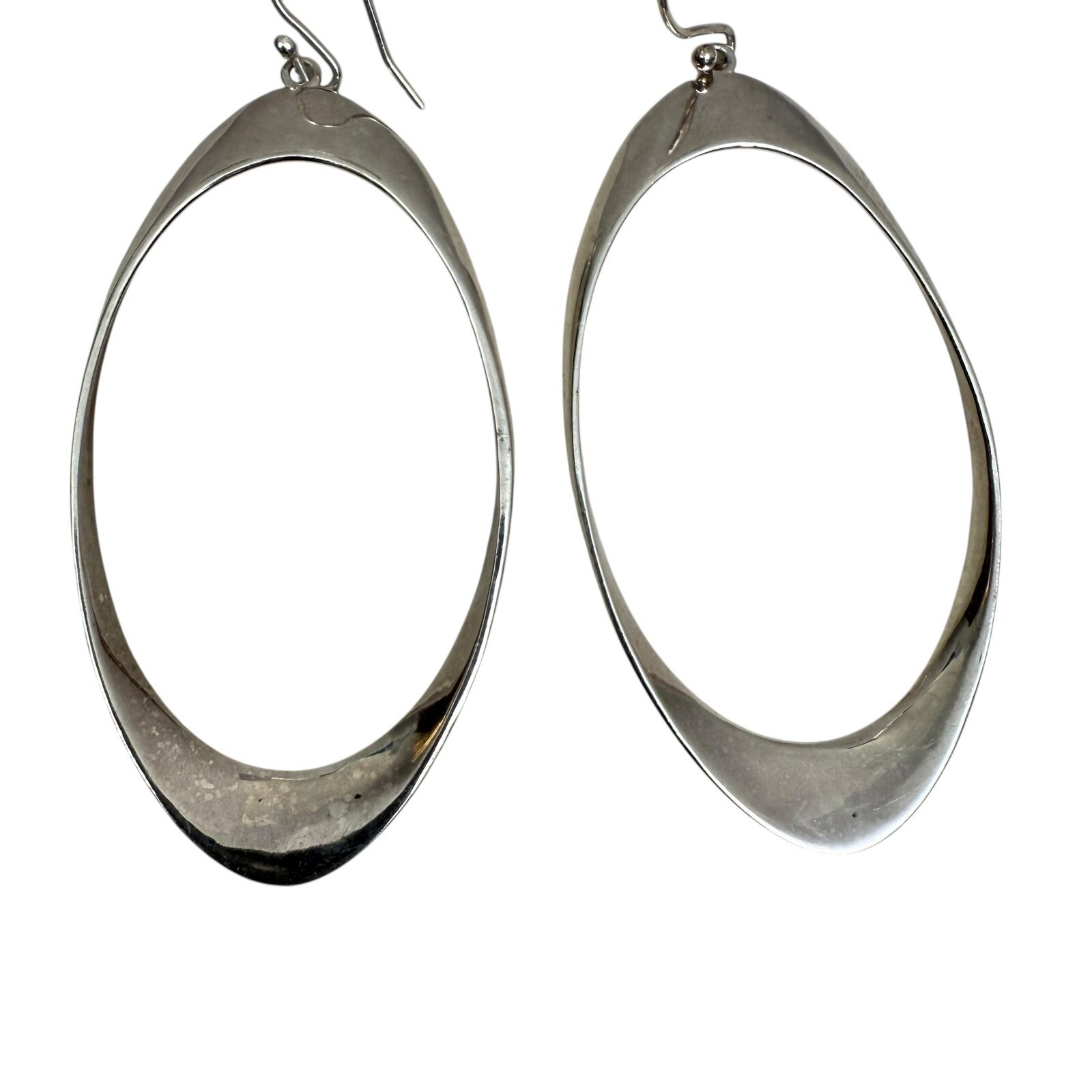 Stefani Argento SA 925 Sterling Silver Oval Hoop Earrings Dangle Drop Minimalist