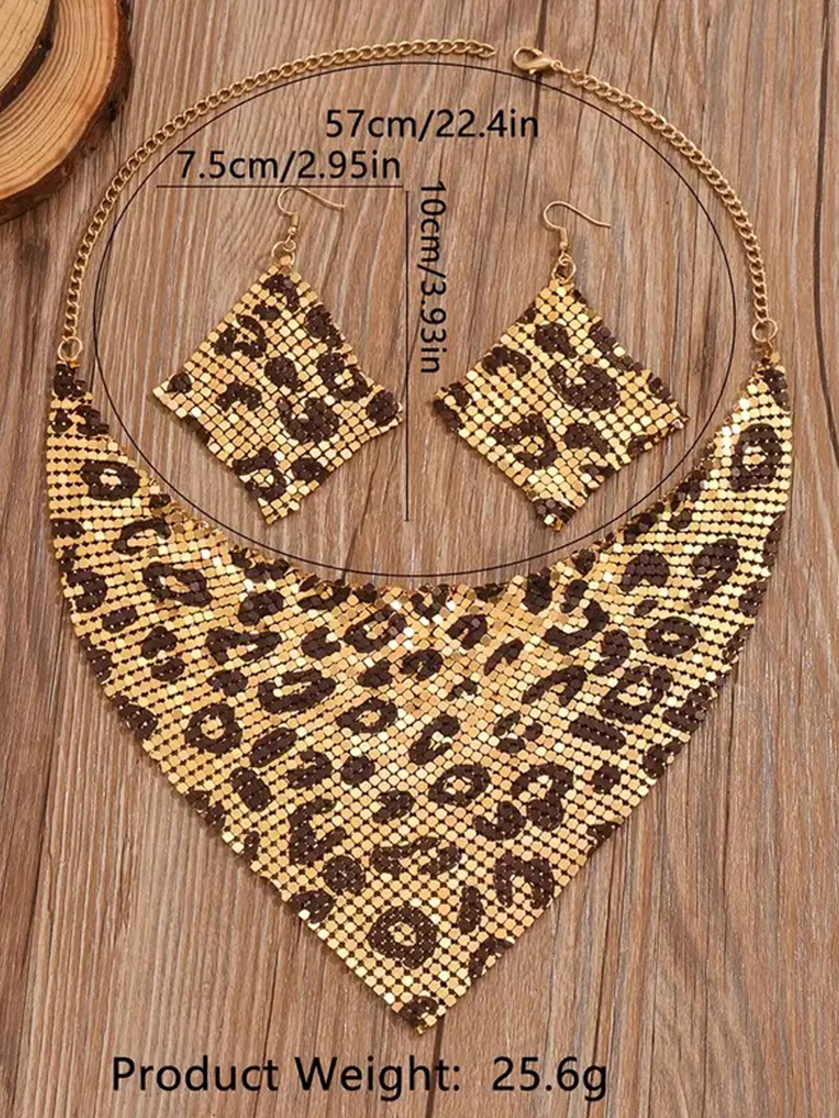 Punk Leopard Metal Mesh Choker Necklace Earrings Set Chunky Statement Jewelry