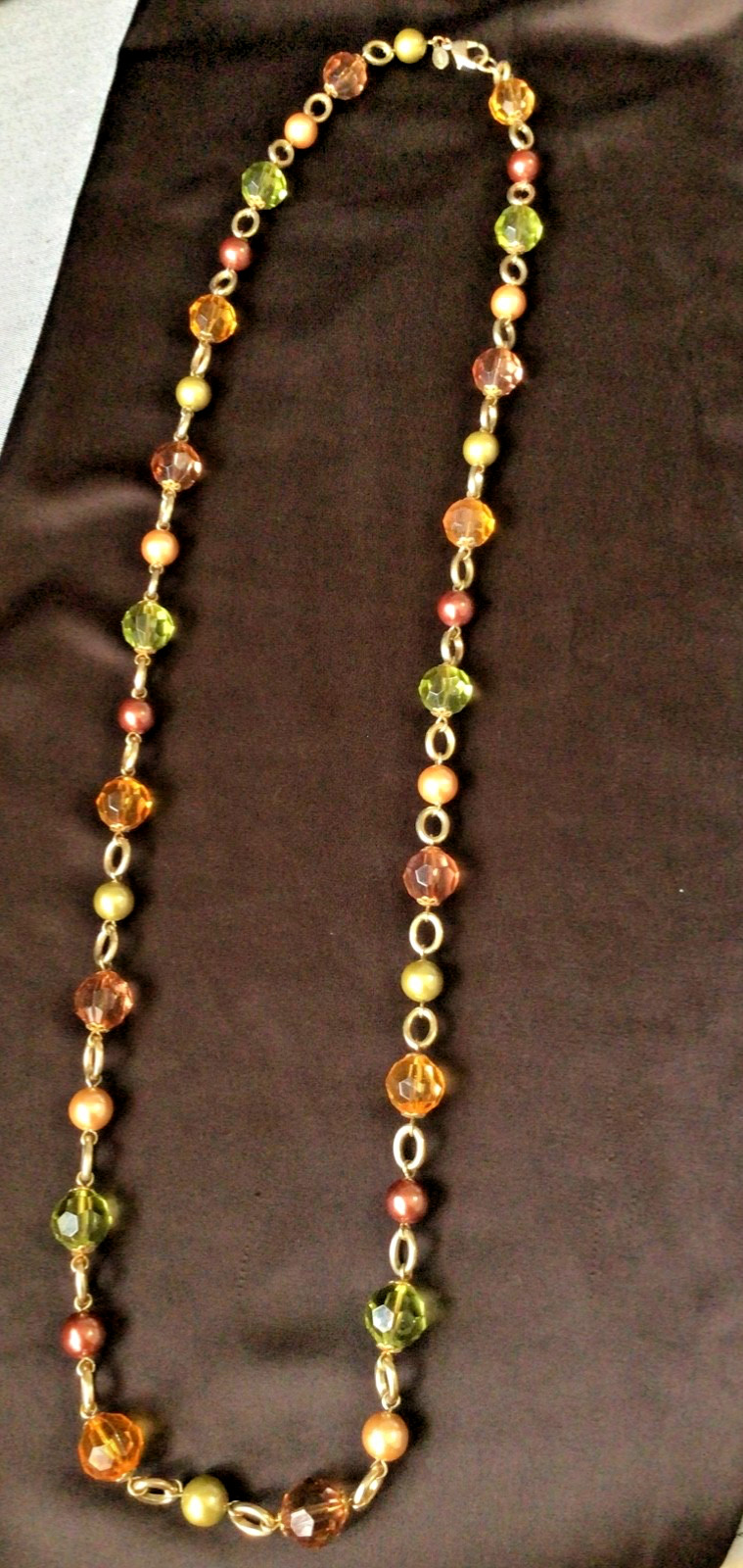 KJL Kenneth Jay Lane Amber Crystal Bronze Bead Gold Tone Chain Necklace 42″