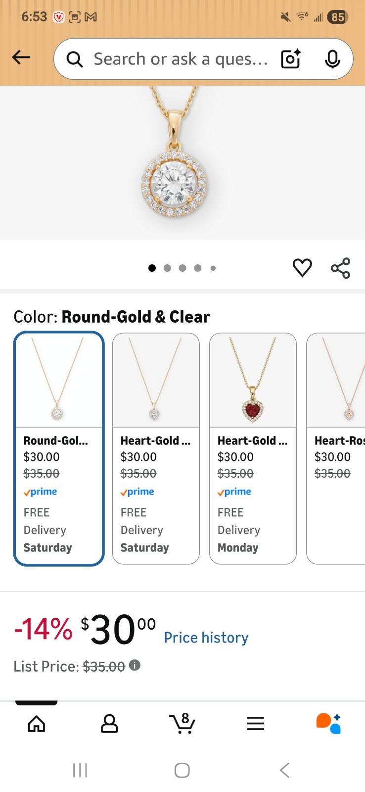 Rocksbox Kate Necklace – Cubic Zirconia – 16″ Round Gold & Clear