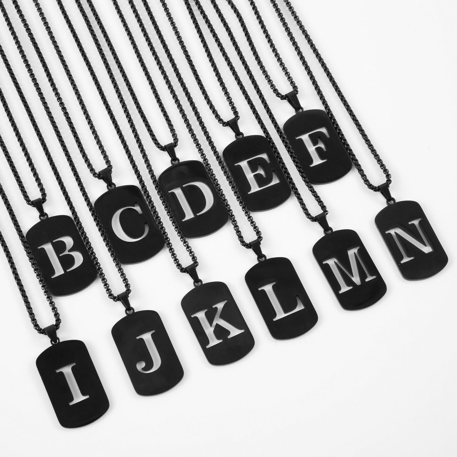 Black Stainless Steel Letters Chains Hollow Out A-Z Initial Alphabet Necklace