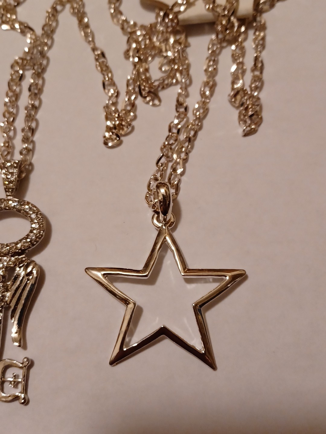 Fashion necklace, Silvertone, Star-Wings/key, Qty 2