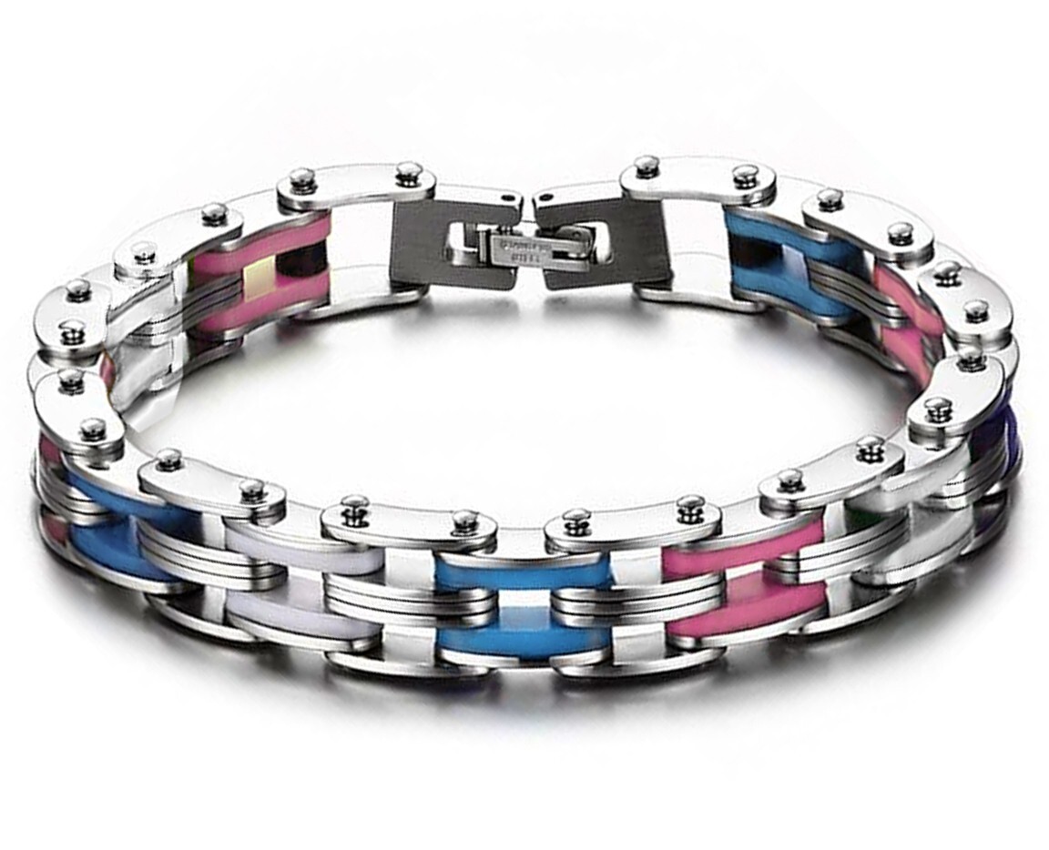Transgender Pride Stainless Steel Bracelet Bike Gear Chain Wristlet LGBTQ Trans