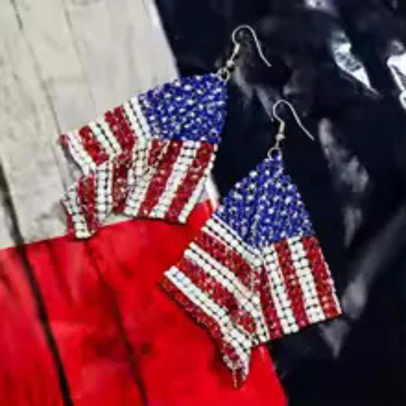 Patriotic American Flag Geometric Square Mesh Dangle Earrings Independence Day