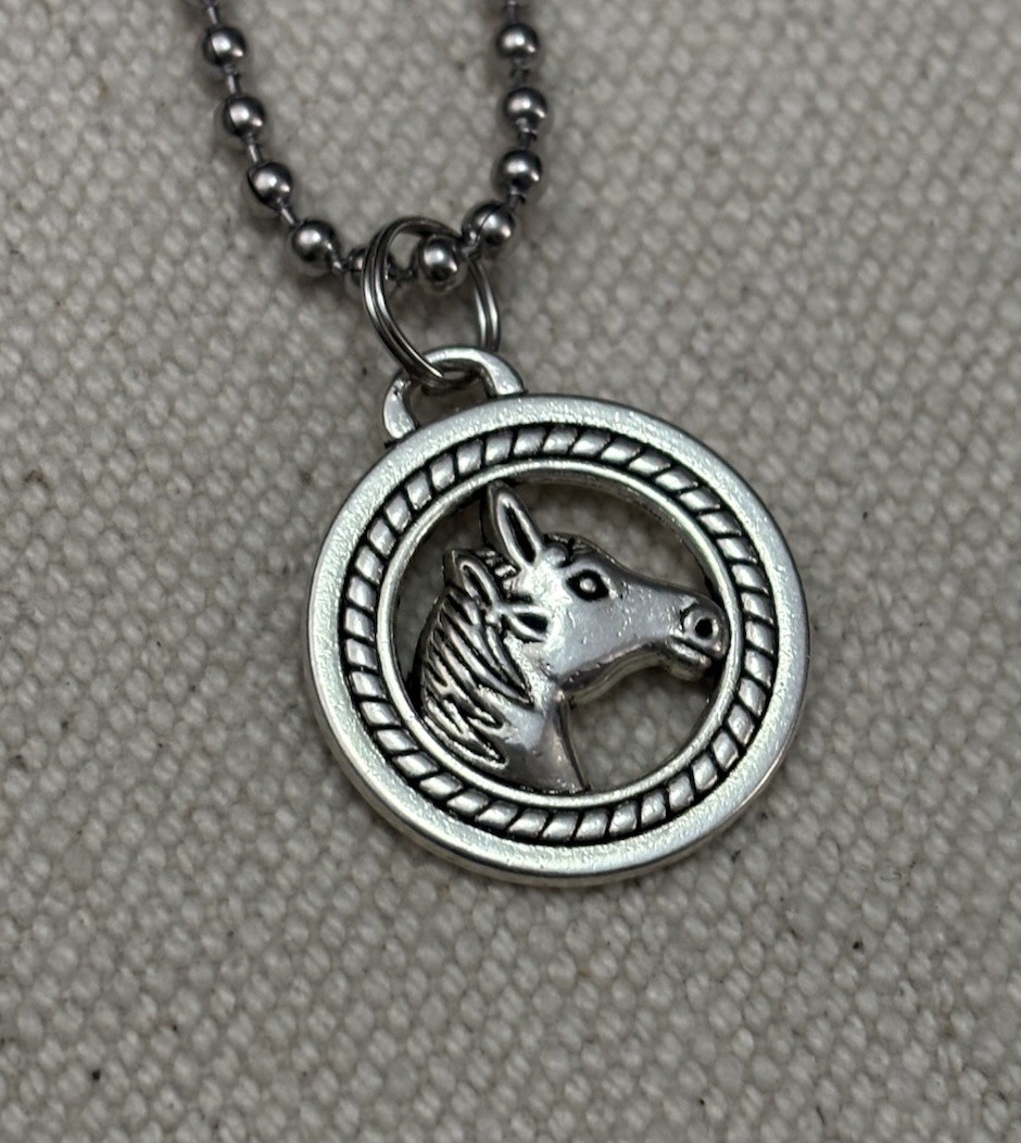 Horse pendant Silver Tone ball bead chain necklace