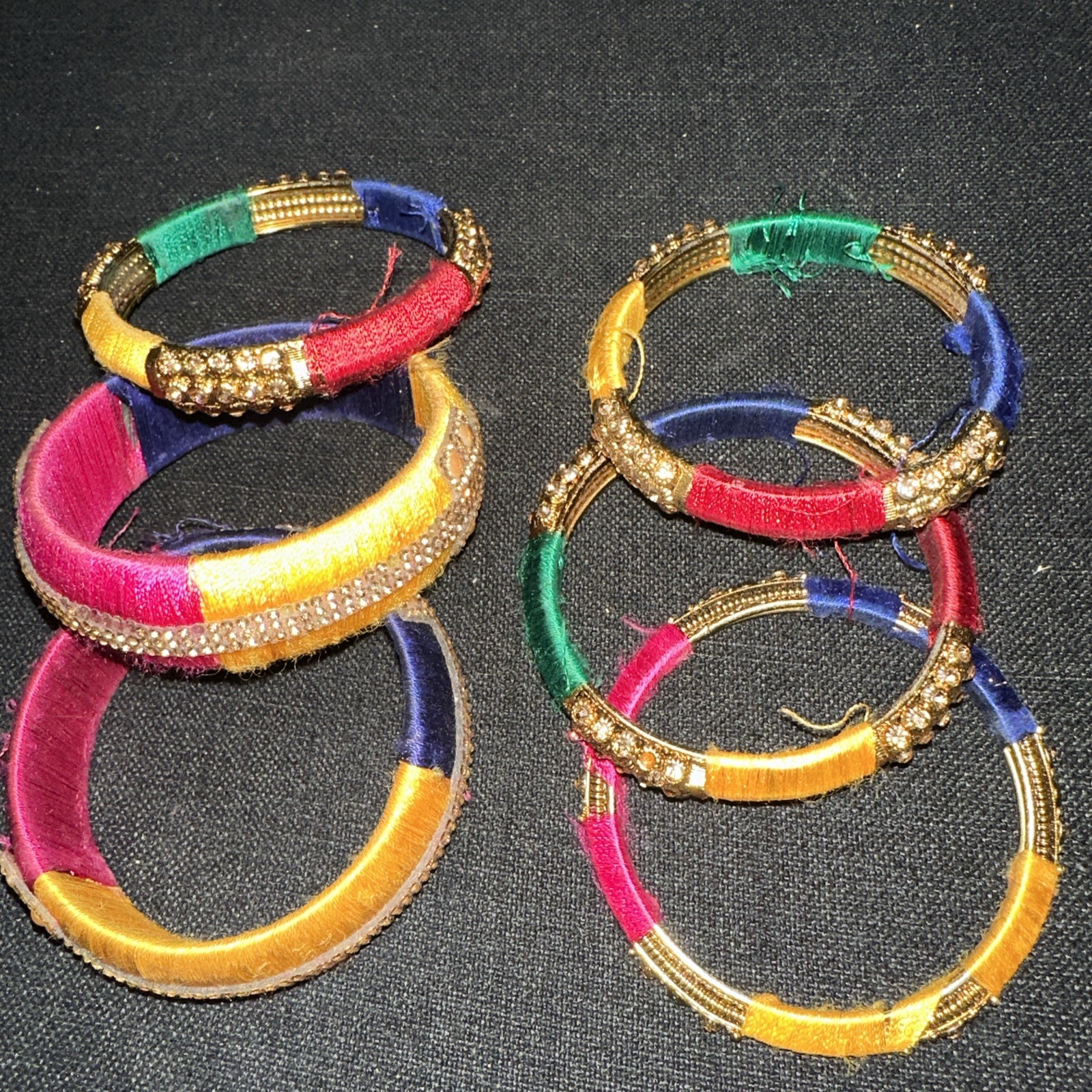 BangleBracelet Multicolor Threaded Set Of 6 – See Pics – Some Thread Damage