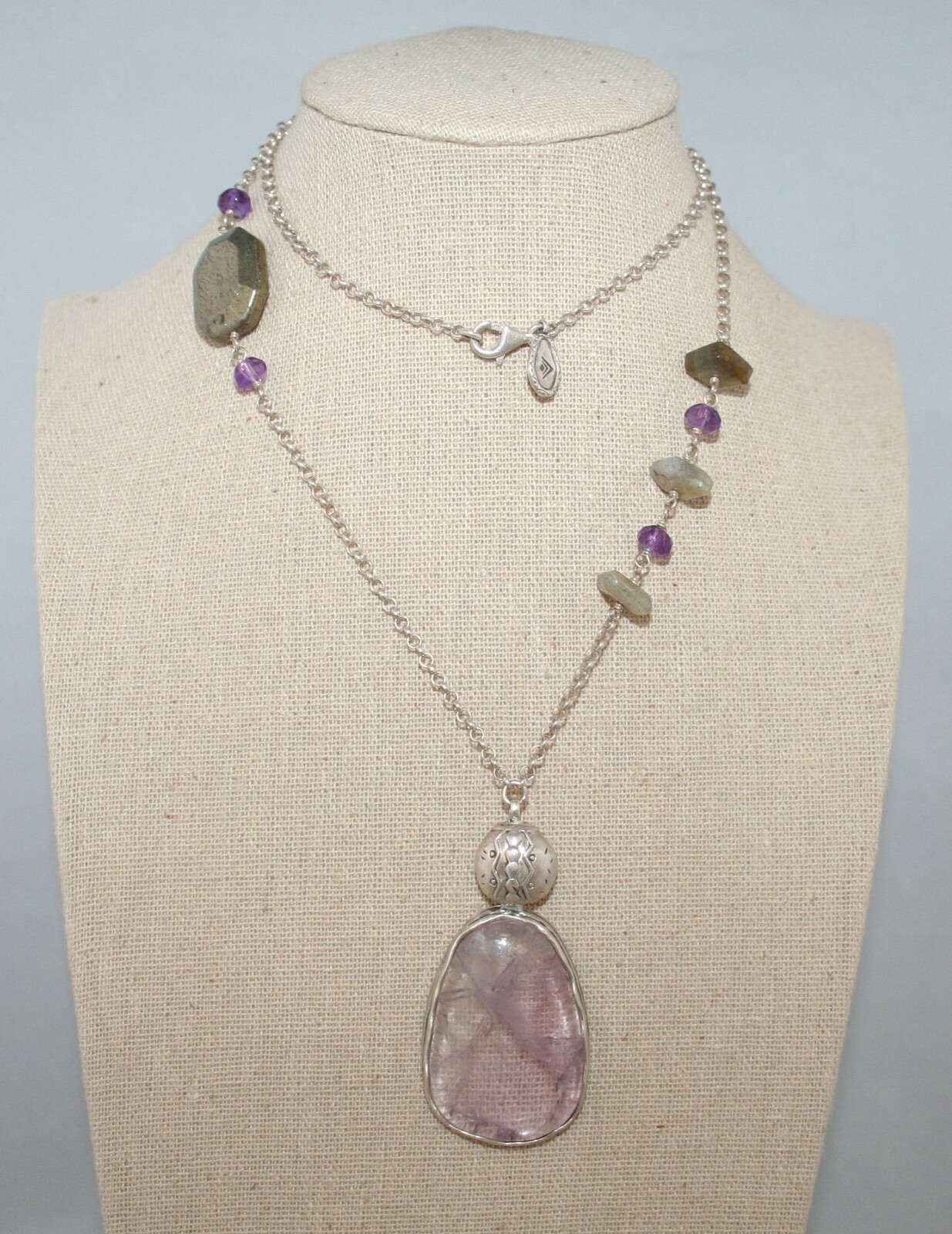 Silpada Sterling Silver Pyrite & Amethyst “Ultraviolet” Statement Necklace N3119