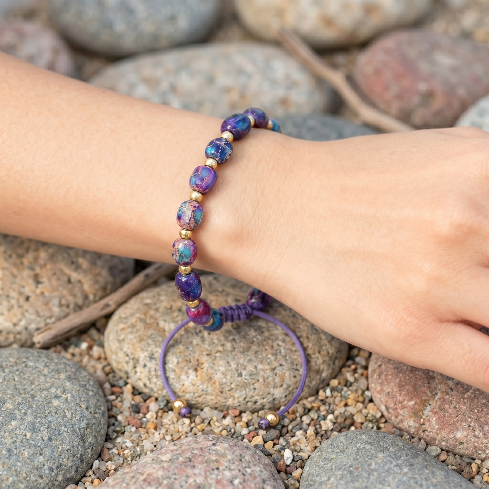 Imperial Jasper Bead Bracelet Handmade Purple Rope Wrap Jewelry For Women Gift