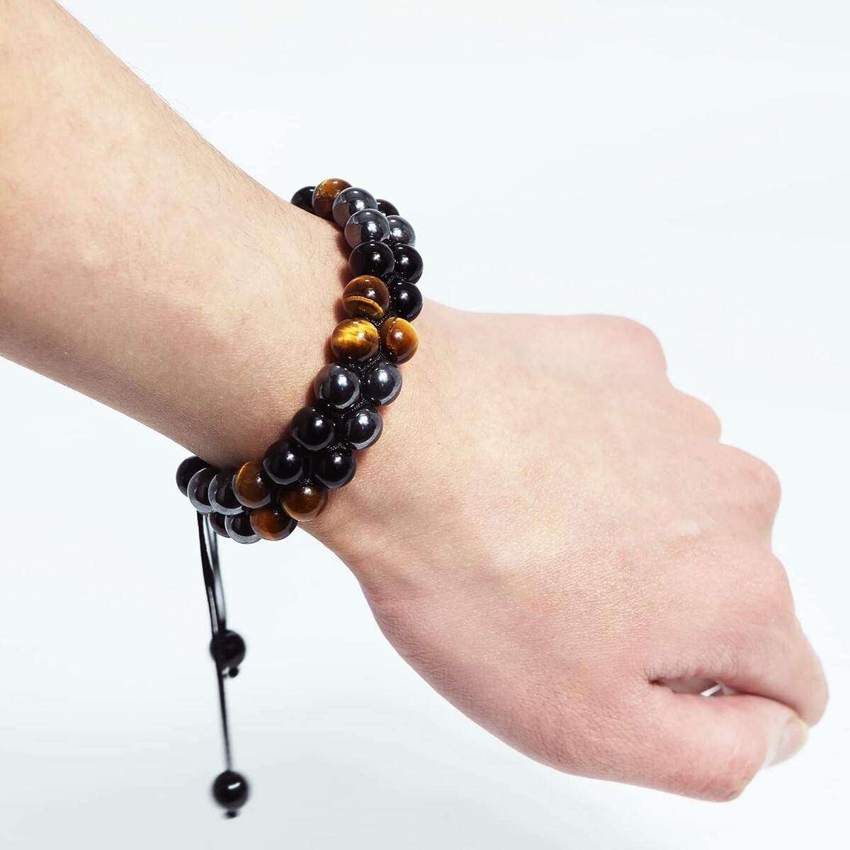 Triple Protection Bracelet Obsidian Hematite Tiger Eye 8mm Healing Crystal Beads