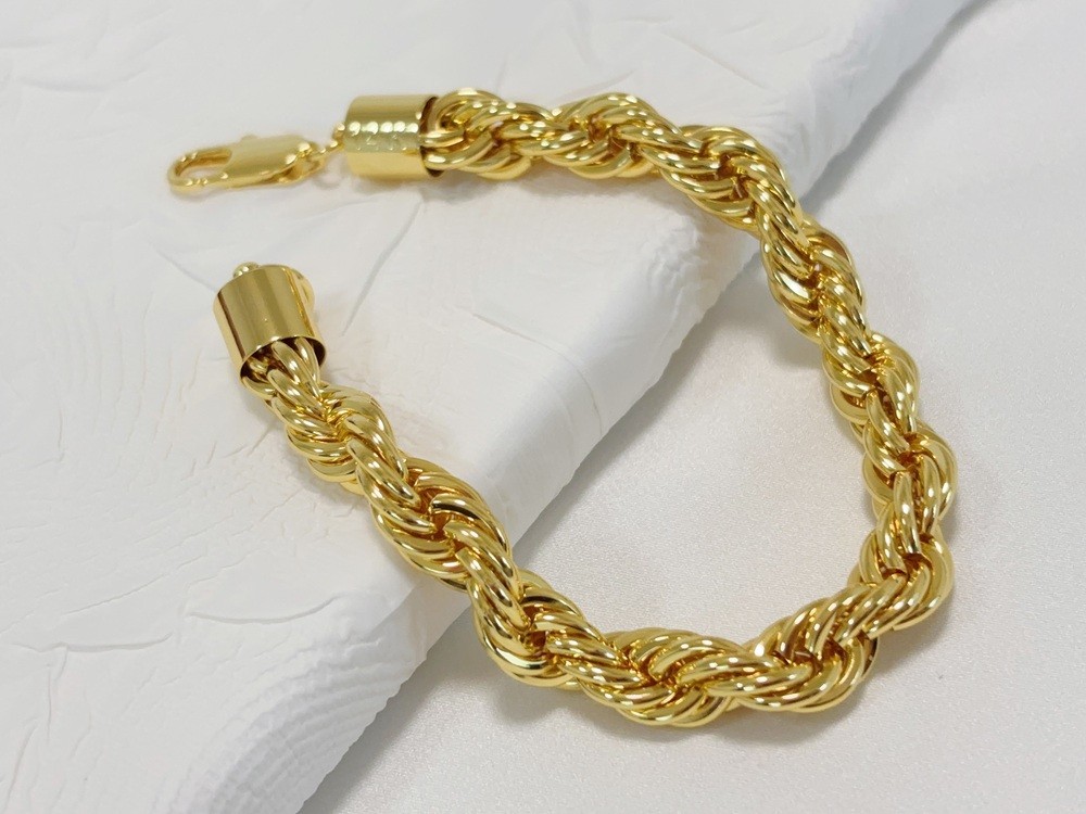 14k Yellow Gold Solid 10mm Diamond Cut Rope Chain Italian Bracelet Mens 7.5″