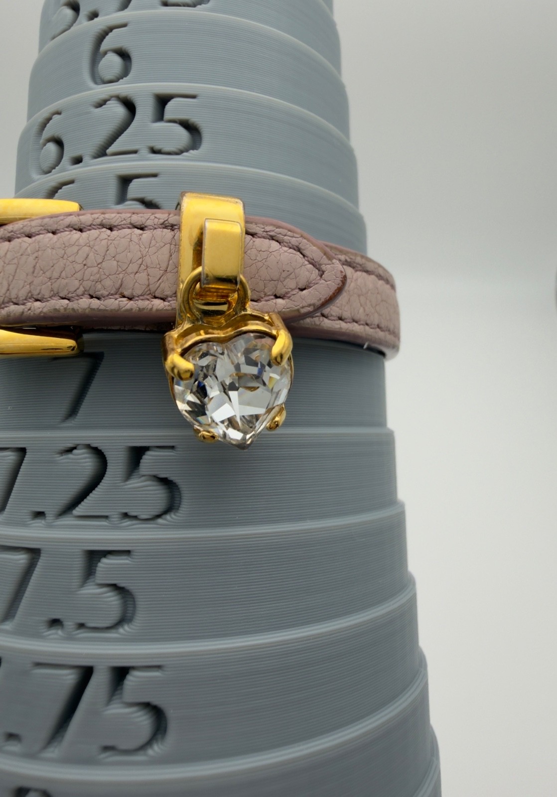 Authentic Miu Miu Pink Beige Leather Bracelet Crystal Charm Gold Tone Hardware