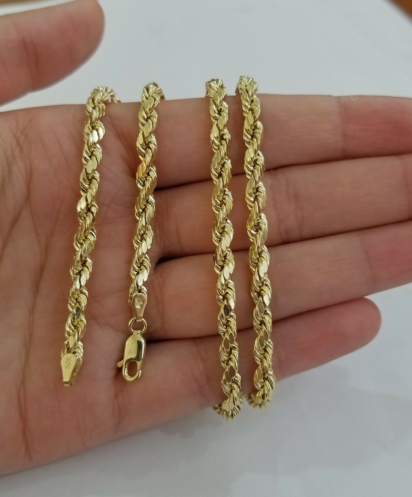 REAL 10k Gold Rope Chain 4mm 22 Inch Necklace Yellow Gold Diamond Cut Men/ Women