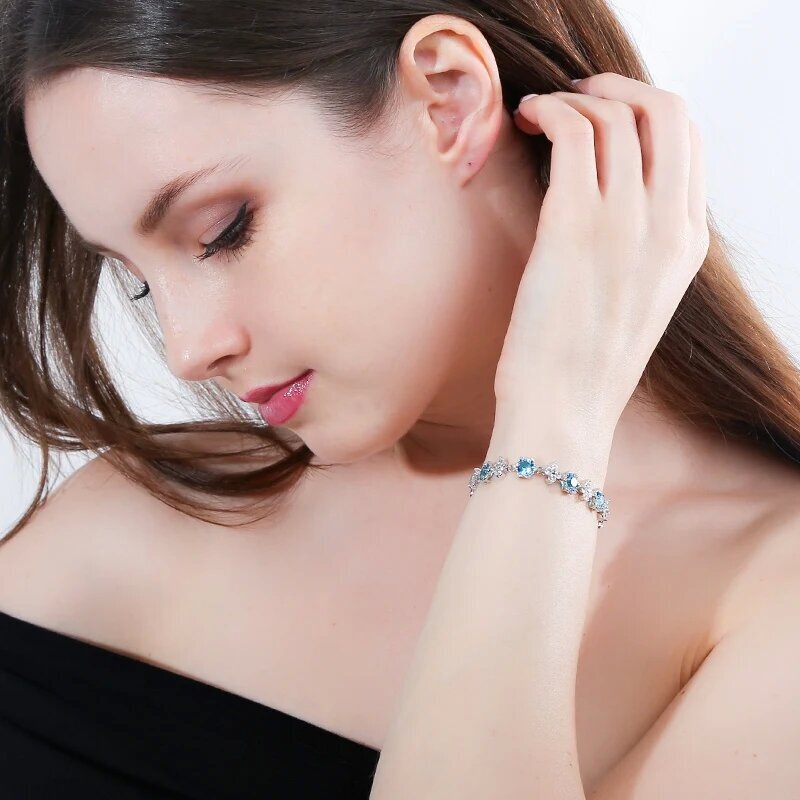 Silver Plated Cubic Zircon Green Flower Star Charm Bracelet Women Party Jewelry