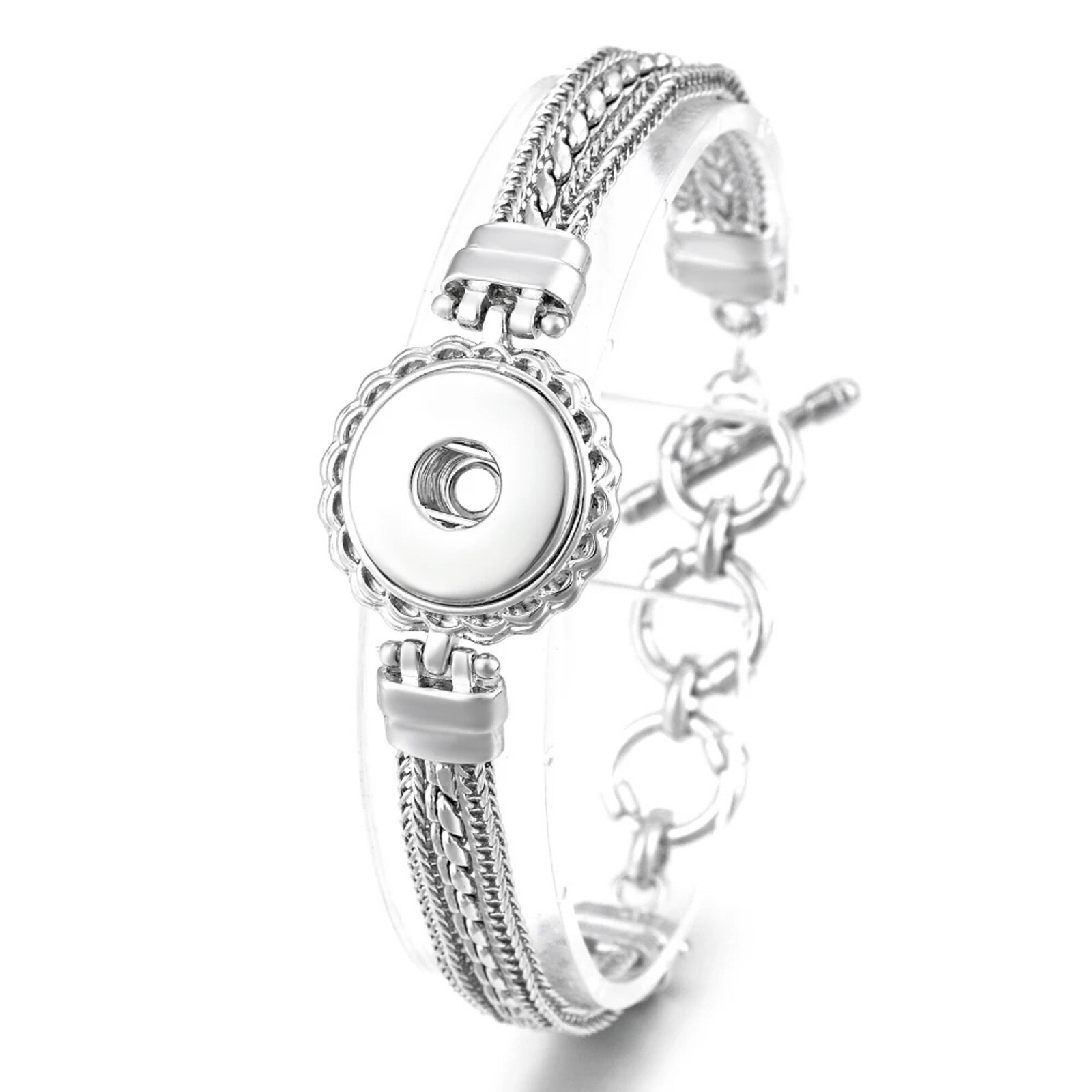 Snap Jewelry 7.5-8.5 in. Silver Ginger Charm Bracelet Fits 18-20MM Snap Buttons