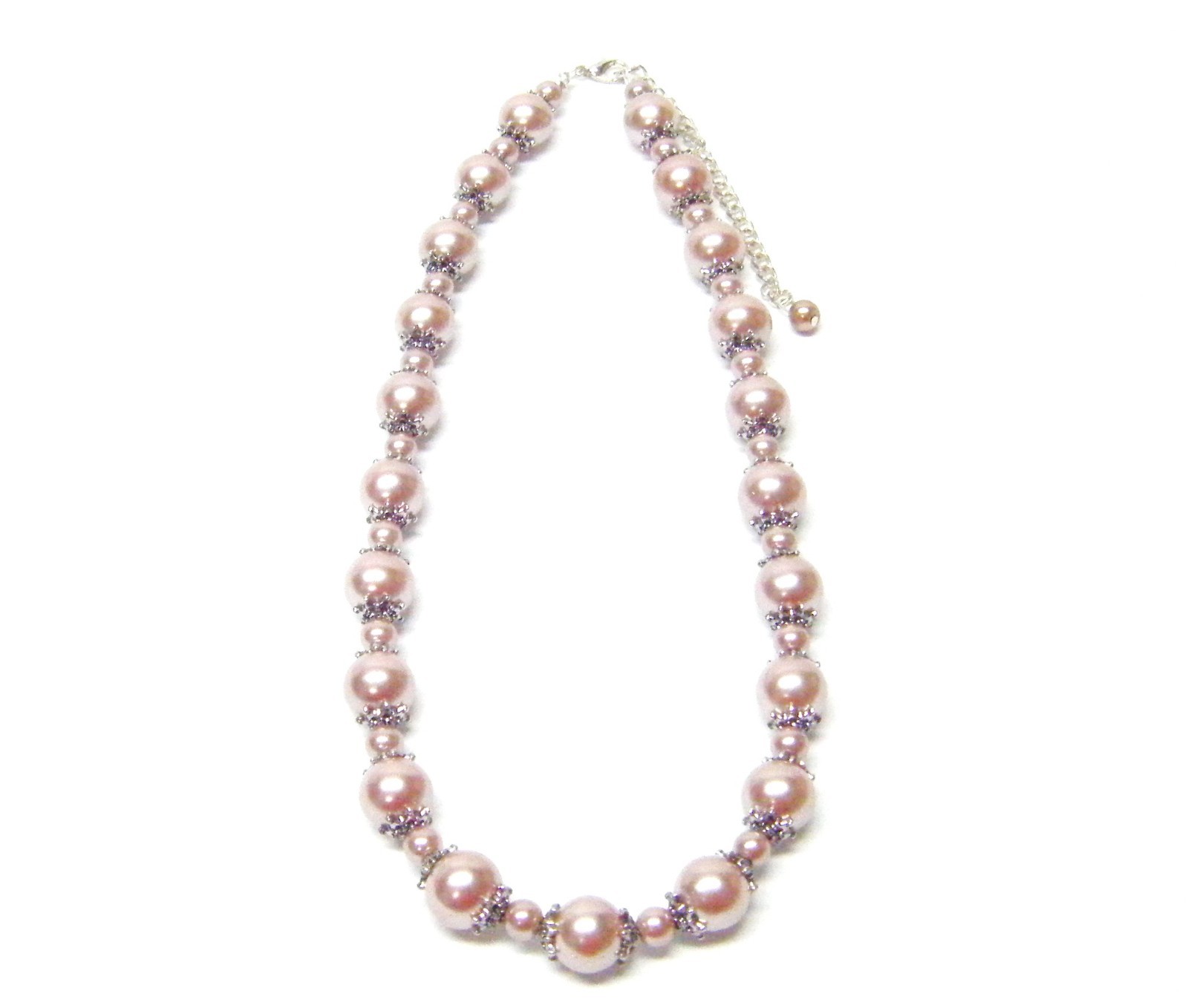 6/12mm Smoke Glass Pearl Necklace/Bracelet/Earrings w/Silver Plated Bead Caps