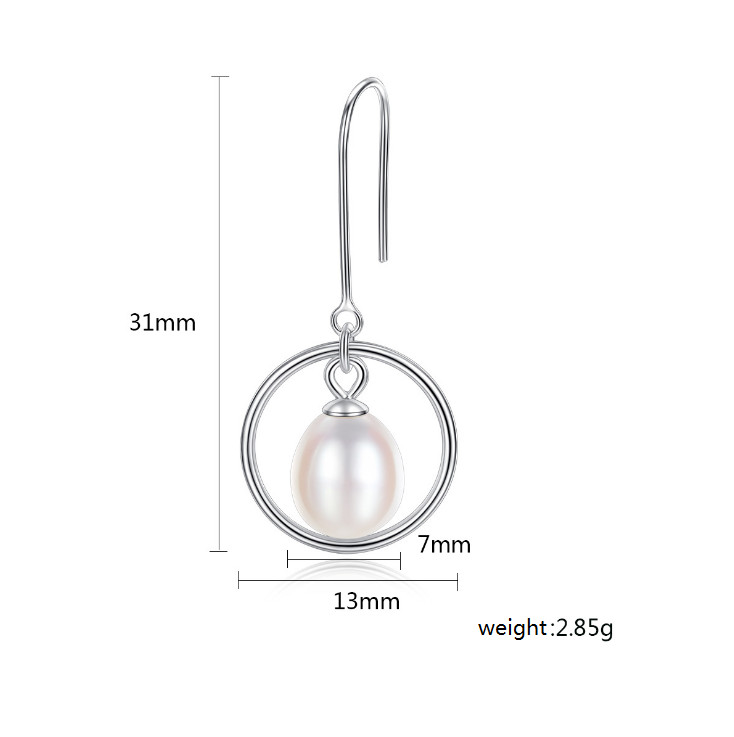 1.2″ Freshwater Pearl Open Circle Drop Dangle Earrings in Sterling Silver PE27