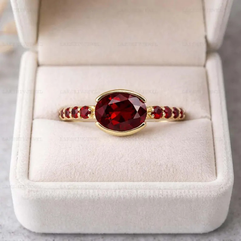 Garnet Ring, Gold Alloy, Anniversary Birthday Gift For Her, Women Ring