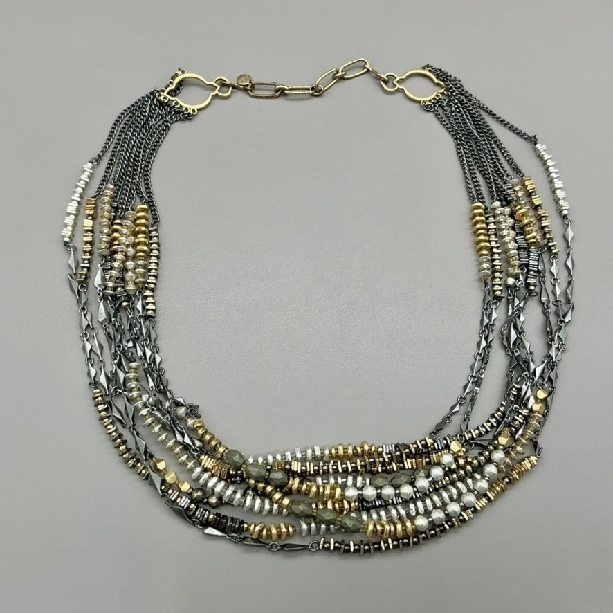 Stella & Dot Necklace Womens Gold Tone Silver Tone Mixed Bead Multi Strand 20″