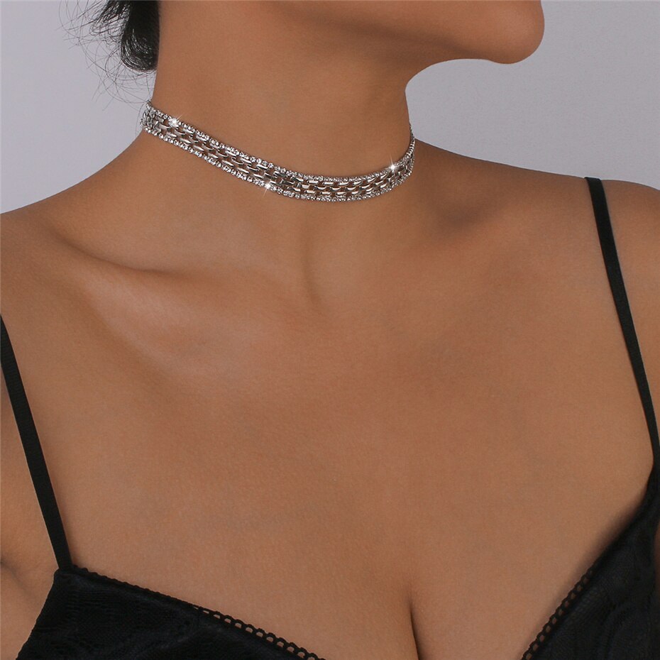 Women’s Fashion Gold Or Silver Cubic Zircon Statement Choker Necklace 445