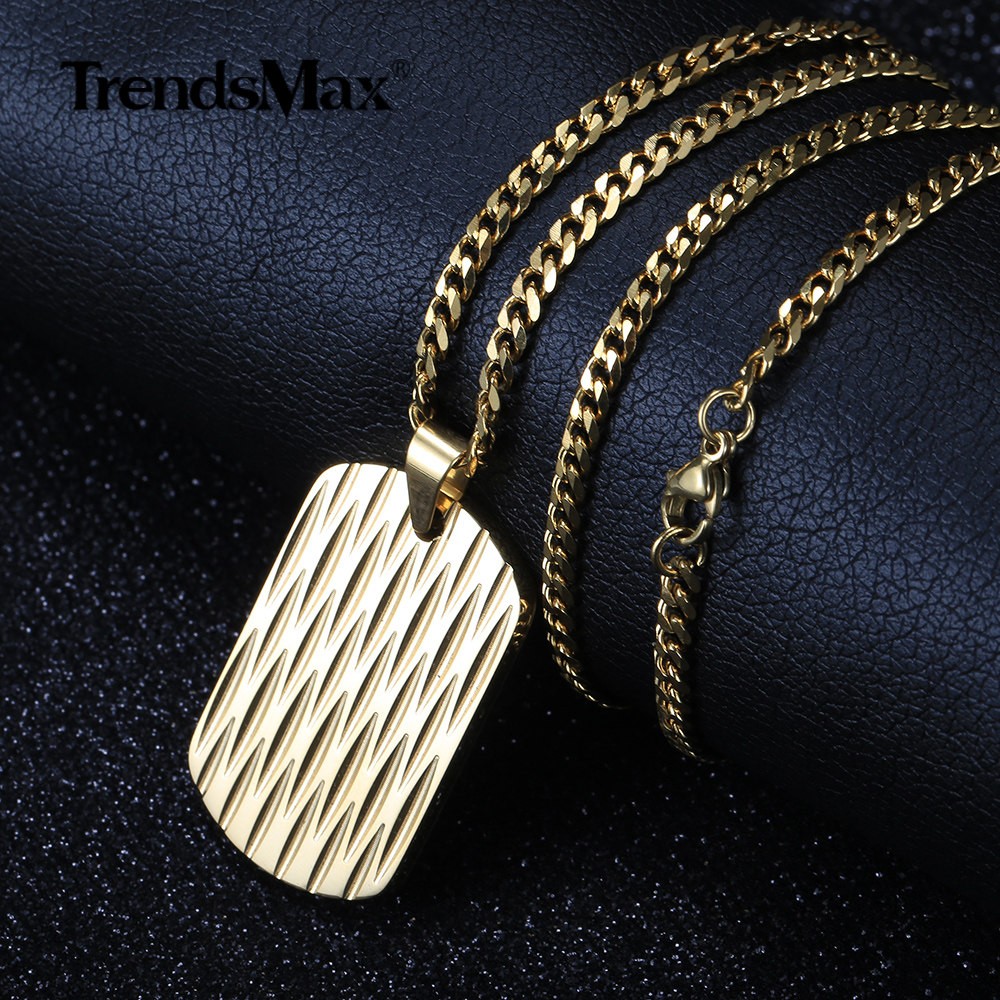 Silver/Black/Gold Plated Stainless Steel Dog Tag Pendant Necklace Shield Shape