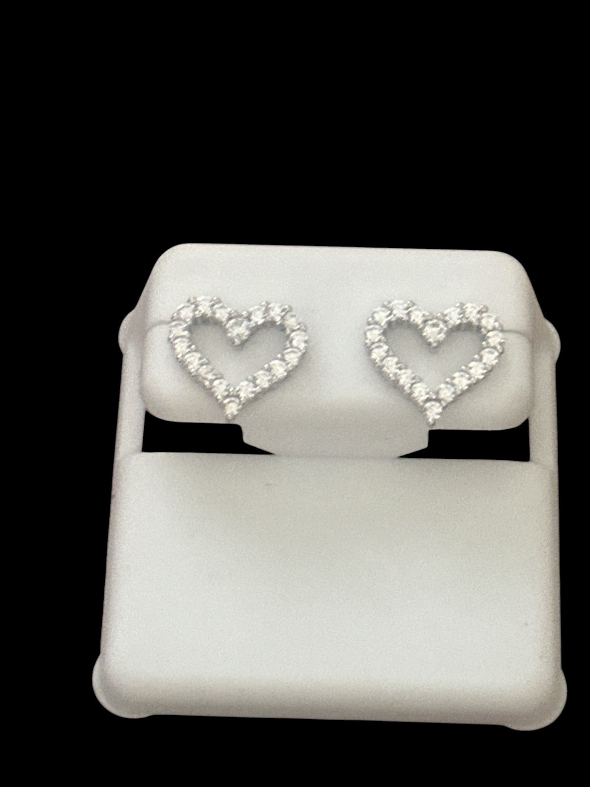 Sterling Silver Earrings – Open Heart -cubic zirconia- studs–post back