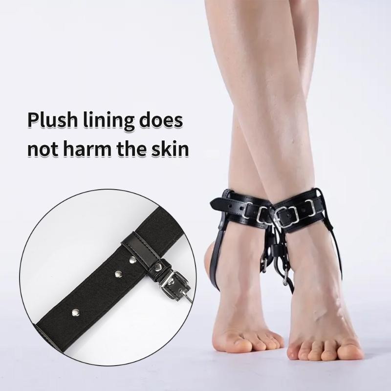 2PCS Punk Women Adjustable Black PU Leather Ankle Harness With Buckle Straps