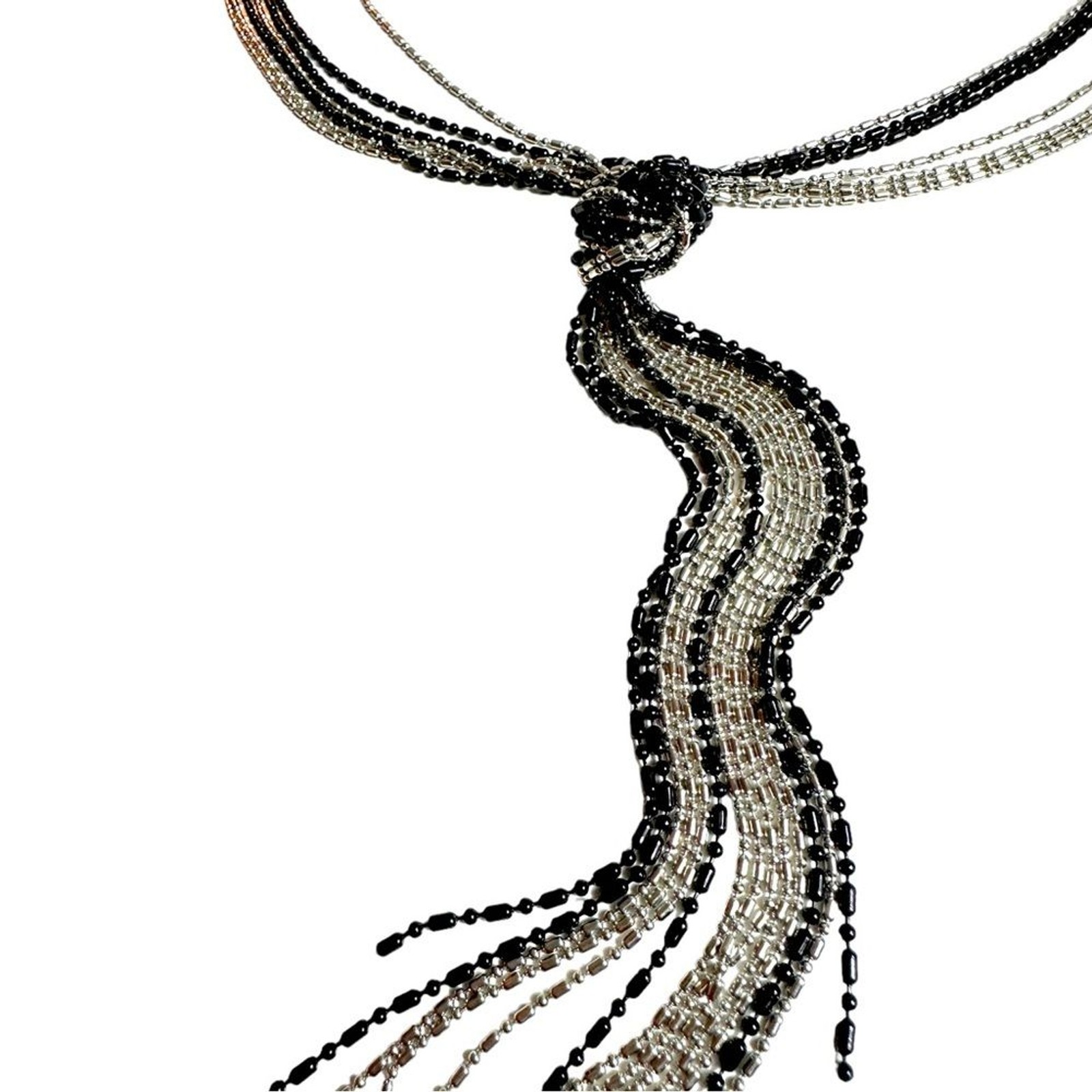 Silver and Black Two-Tone Multi-Strand Knotted Y-Necklace – NWT