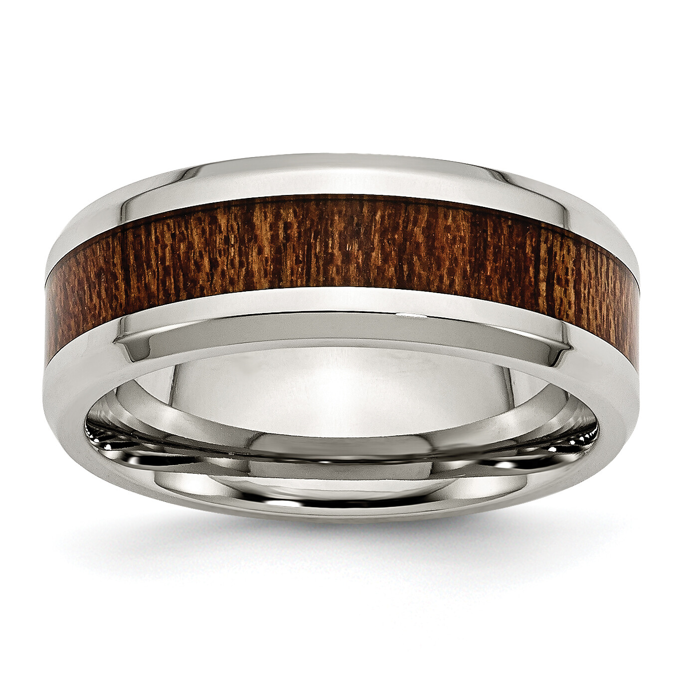 Chisel Stainless Steel Polished with Brown Koa Wood Inlay Enameled 8mm Band SR40