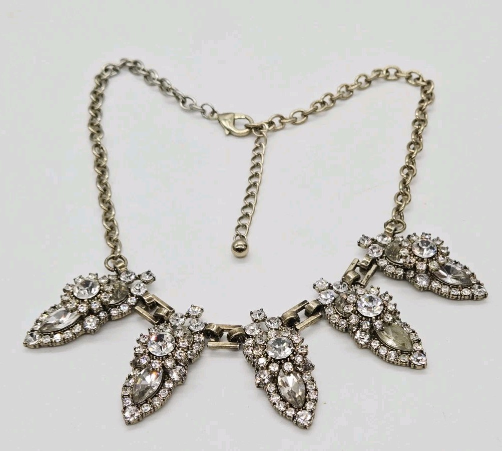 Geometric Crystal Cluster Necklace Gold tone Chunky Statement Couture 21 in