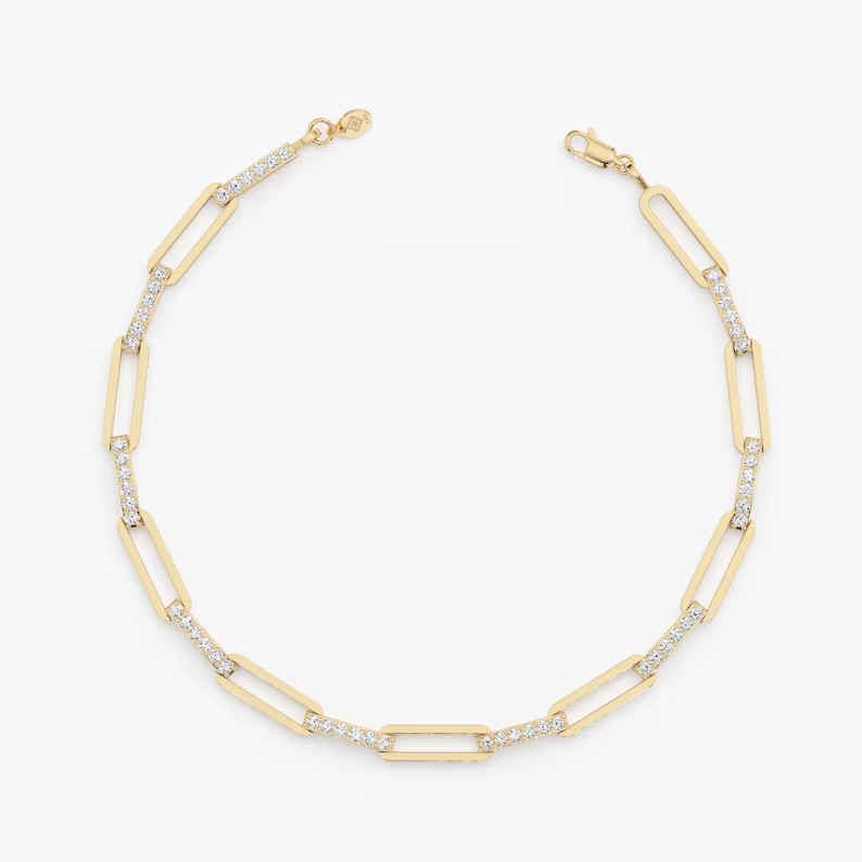 4 Ct Round Simulated Diamond Customize Paperclip Bracelet 14k Yellow Gold Plated
