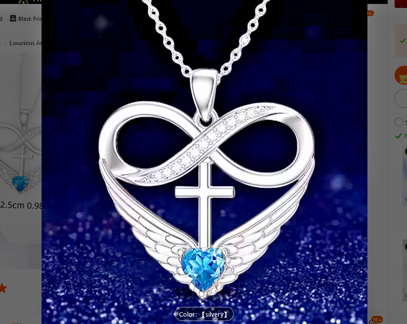 INFINITY HEART WING CZ CROSS FAITH charm on 18″ 925 plated Silver Necklace Women