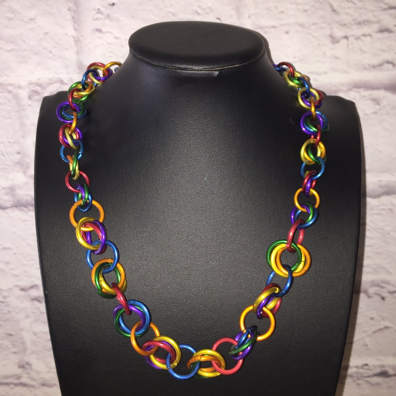 Vibrant Rainbow Chainmaille Necklace Acrylic Metal Clasp