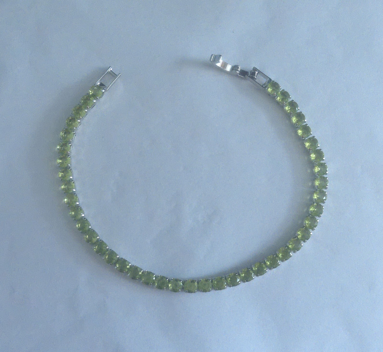 New Silvertone 8″ Summer Lime Colored Round Crystals Bracelet Fold-Over Clasp