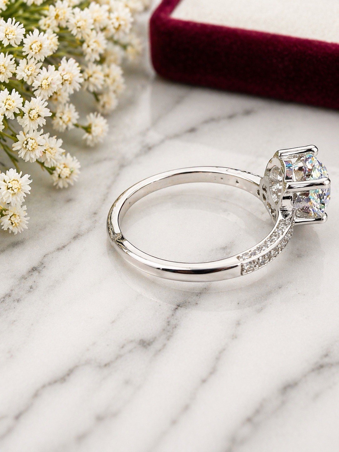 2ct Colored Moissanite Ring Adjustable Band 8mm Round Engagement Style w/ GRA