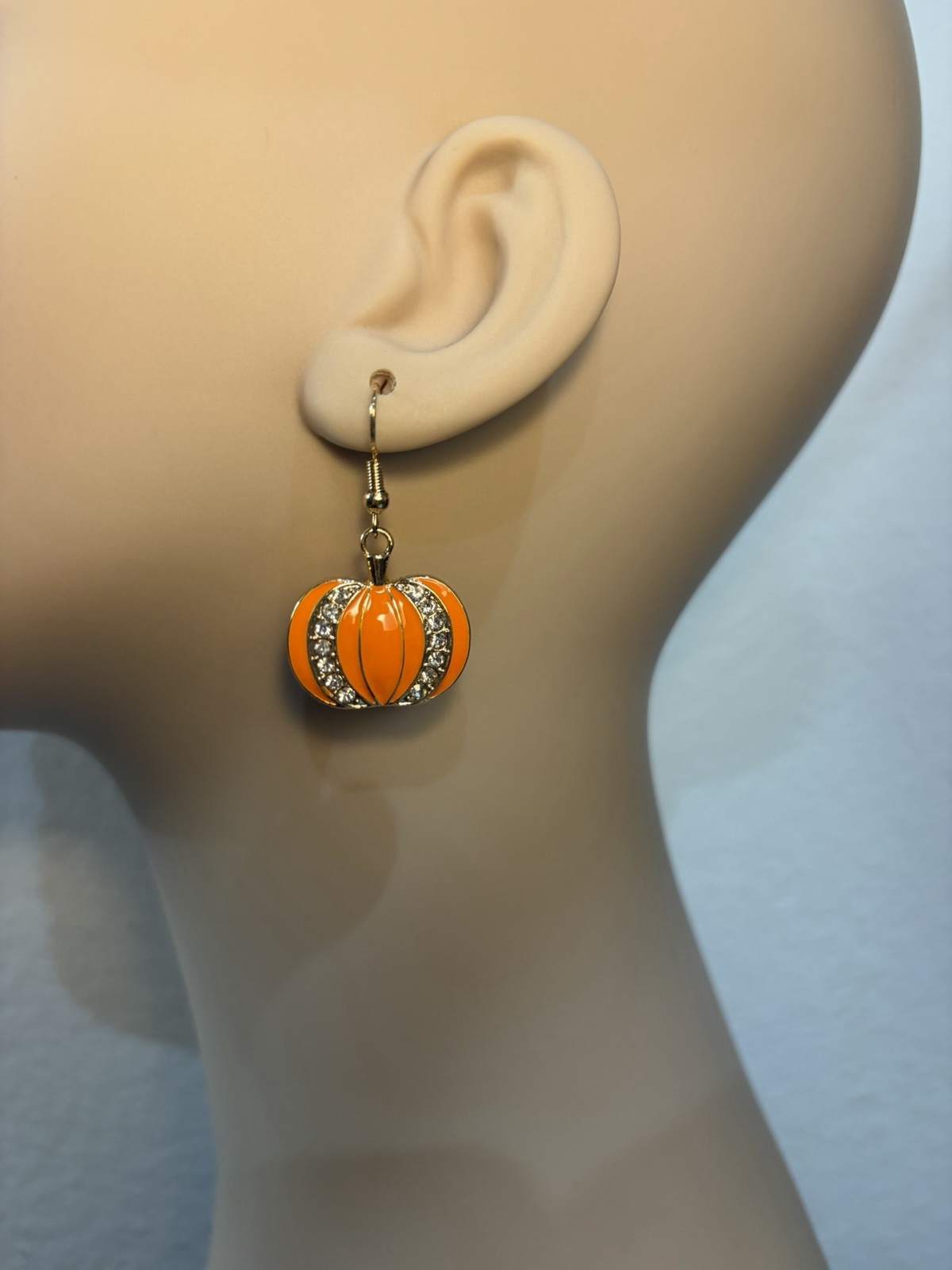 Orange Pumpkin Earrings Rhinestone Halloween Fall Dangle Lightweight