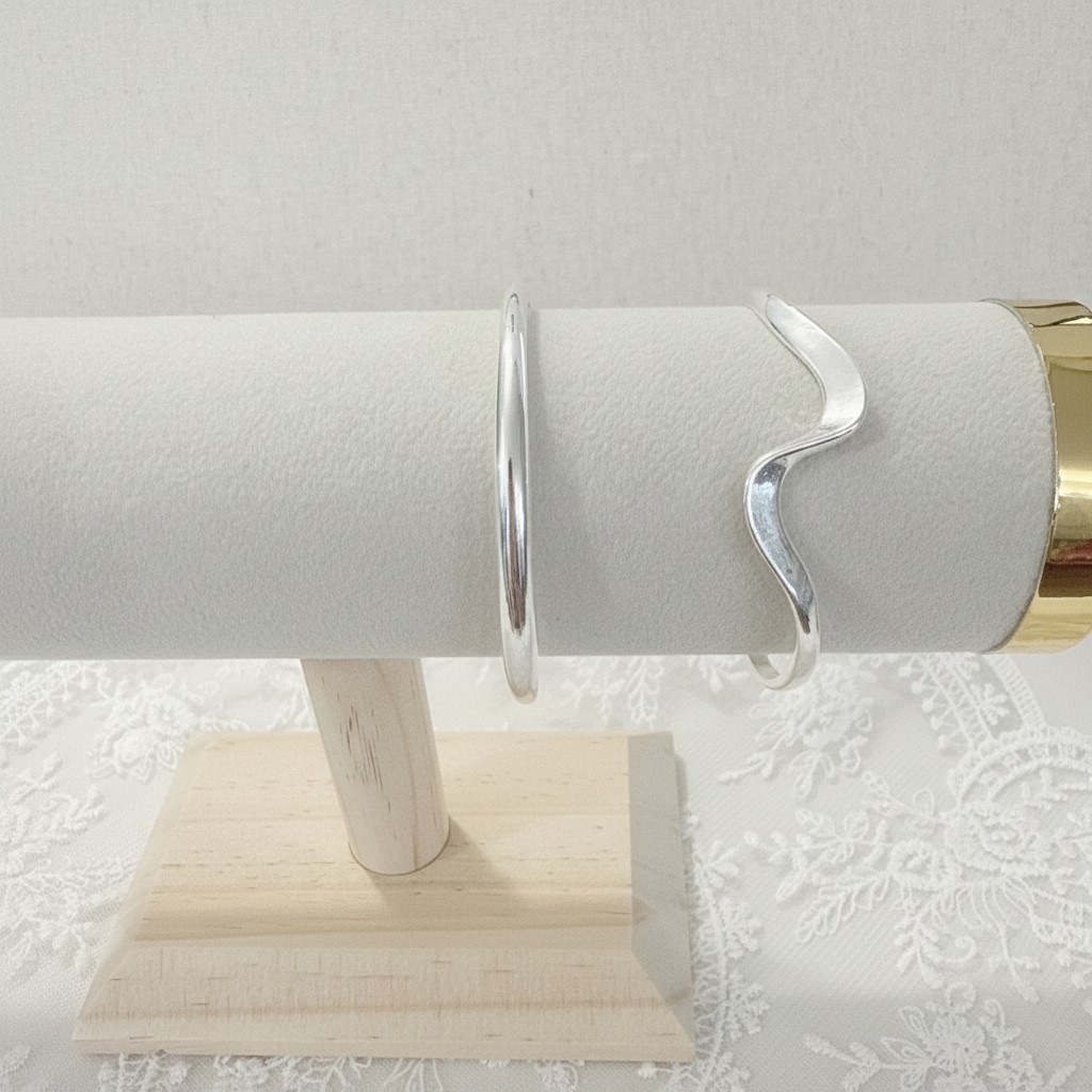 Minimal Silver Plated Open Cuff Bangle Organic Bracelet Adjustable Gift for Her