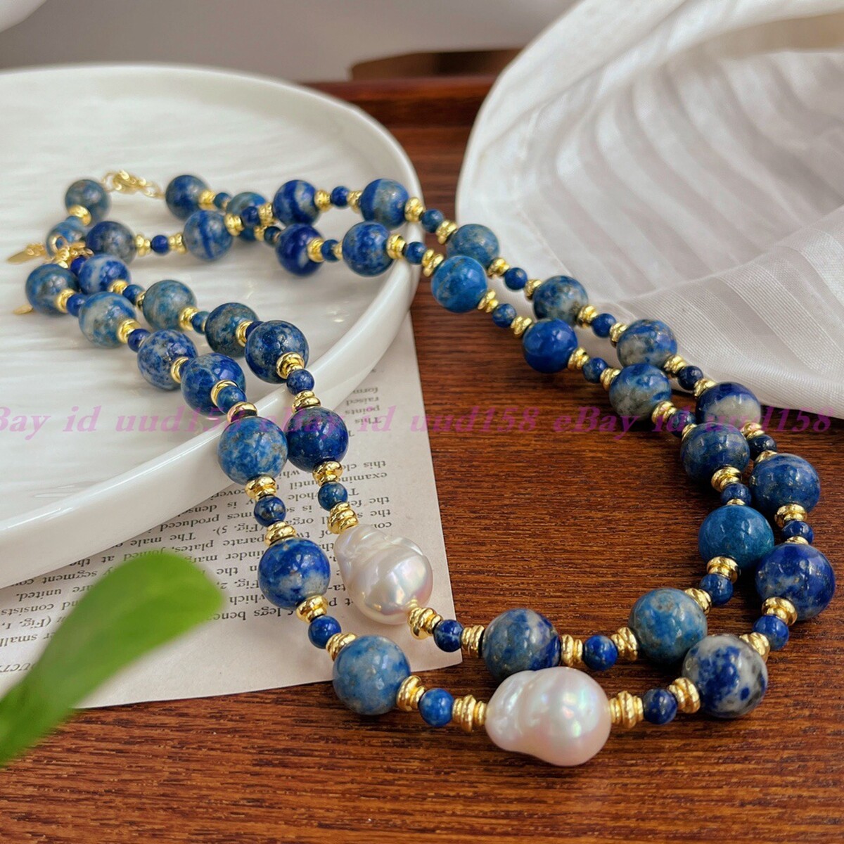 Natural 6-12mm Blue Lapis Lazuli White Keshi Baroque Pearl Pendant Necklace