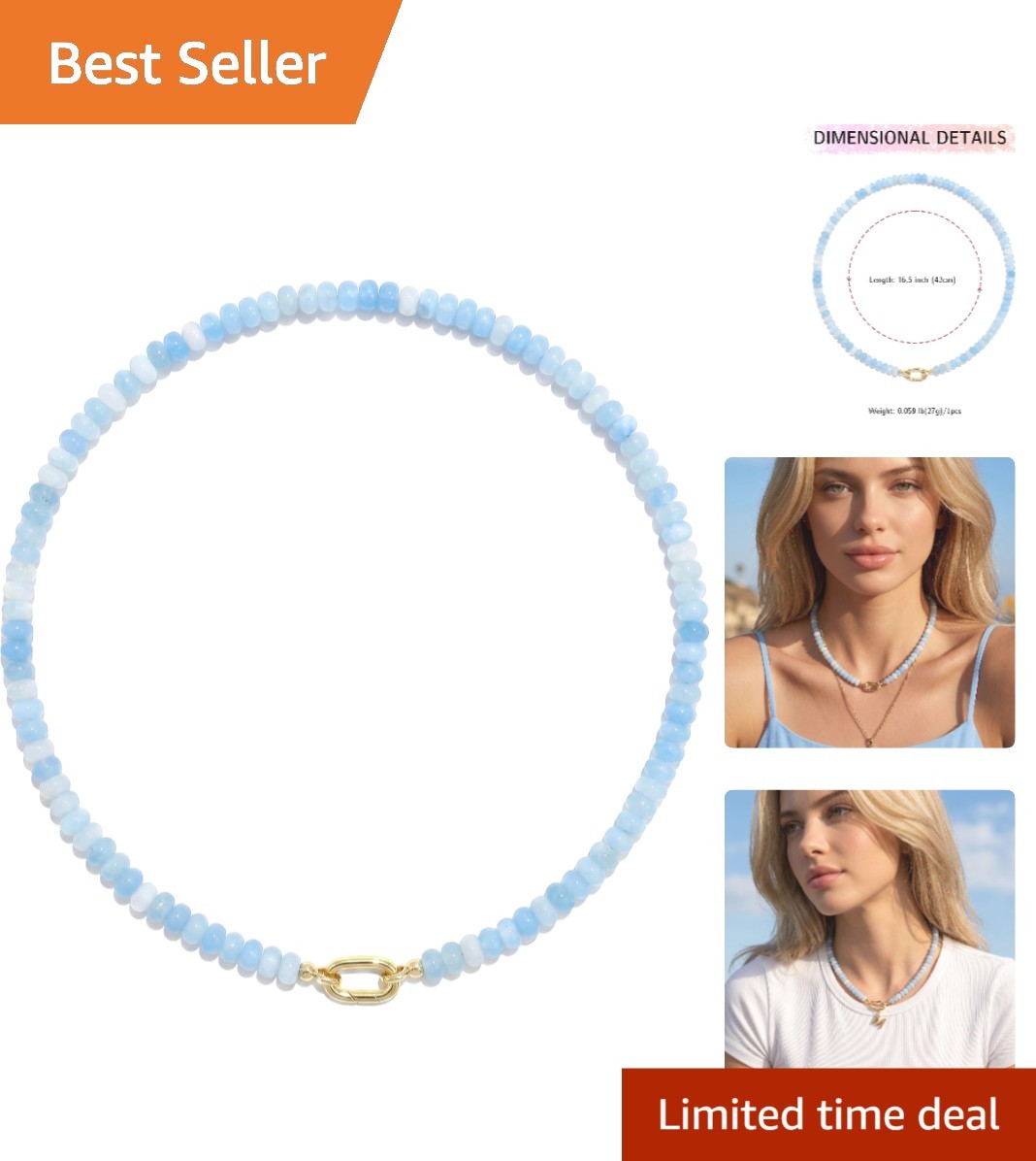 Vibrant Blue Beaded Choker Necklace for Women – Boho Summer Layering Jewelry