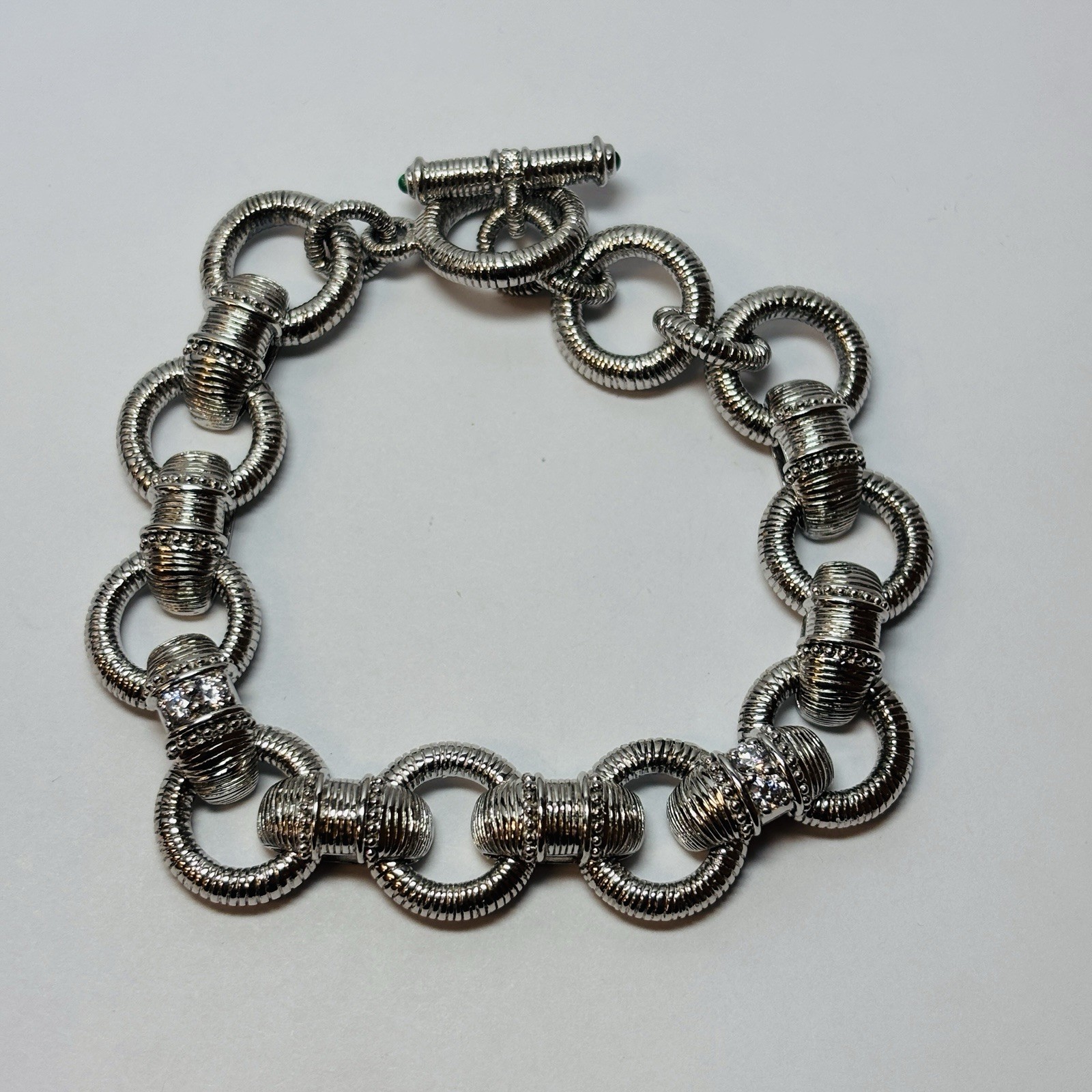 Judith Ripka Sterling 925 Silver Rolo Link CZ Bracelet 8 in – 1.90