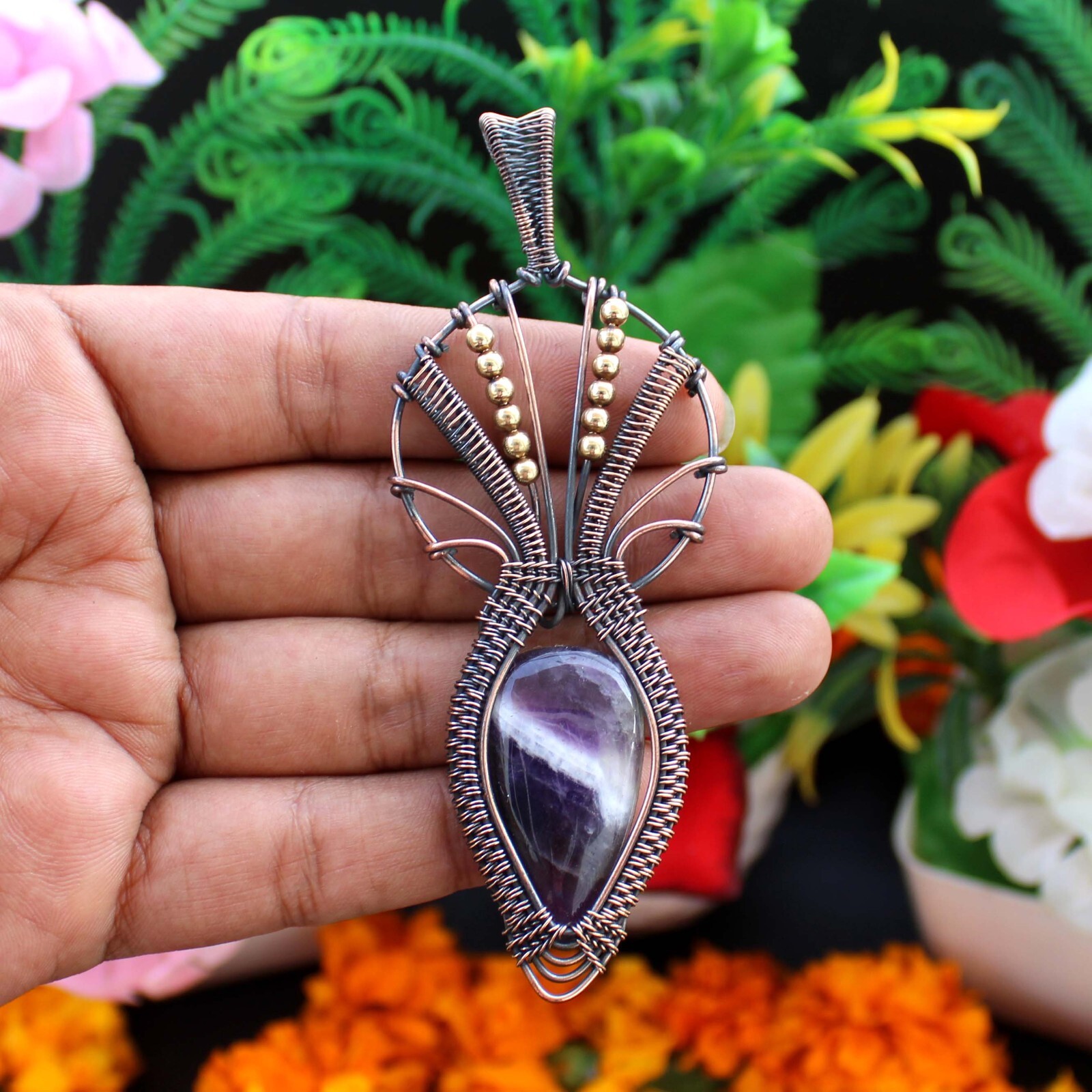Sage Amethyst Pendant Copper Wire Wrapped Pendant Gemstone Copper Wire Jewelry