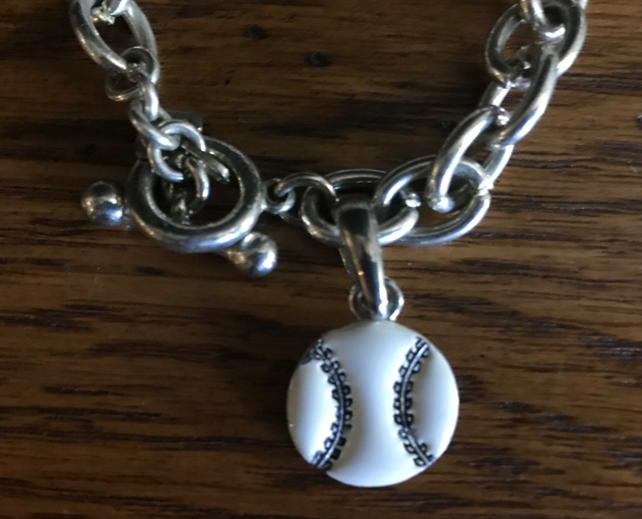 Cookie Lee signed Softball Baseball Steel Thick Chain 7.5″ Charm Bracelet