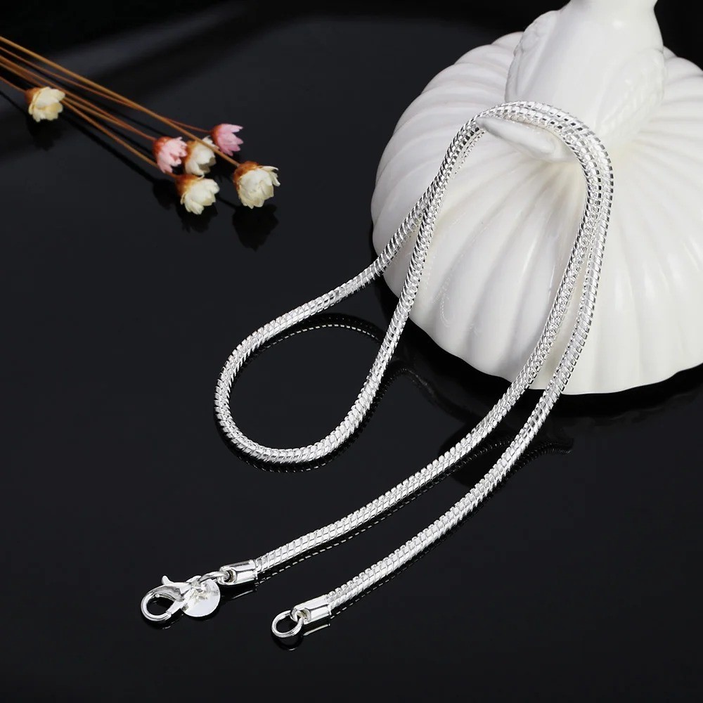 925 Sterling Solid Silver Chain Necklace Jewelry for Women Men Fashion Gift