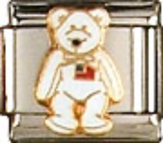 BEAR WITH FLAG ITALIAN CHARM BRACELET LINK 9MM STAINLESS STEEL