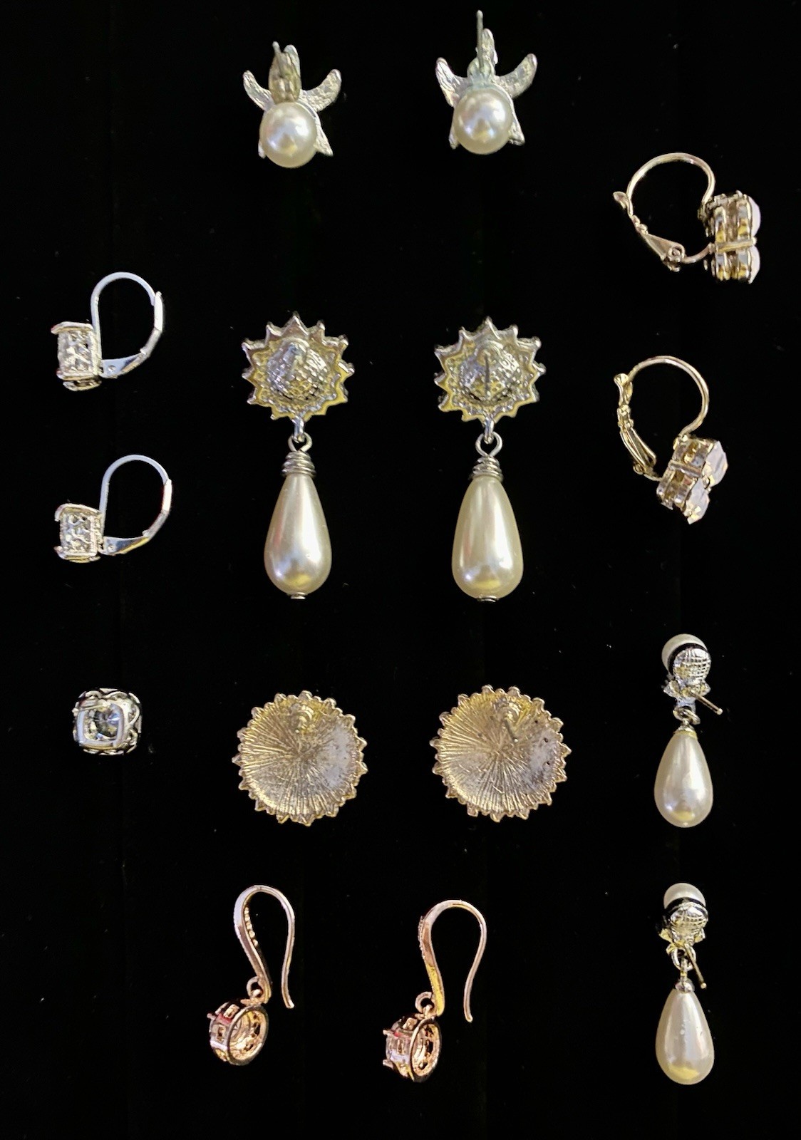 Lot Of Cubic Zirconia CZ Faux Pearl Drop Dangle Stud Post Pierced Earrings