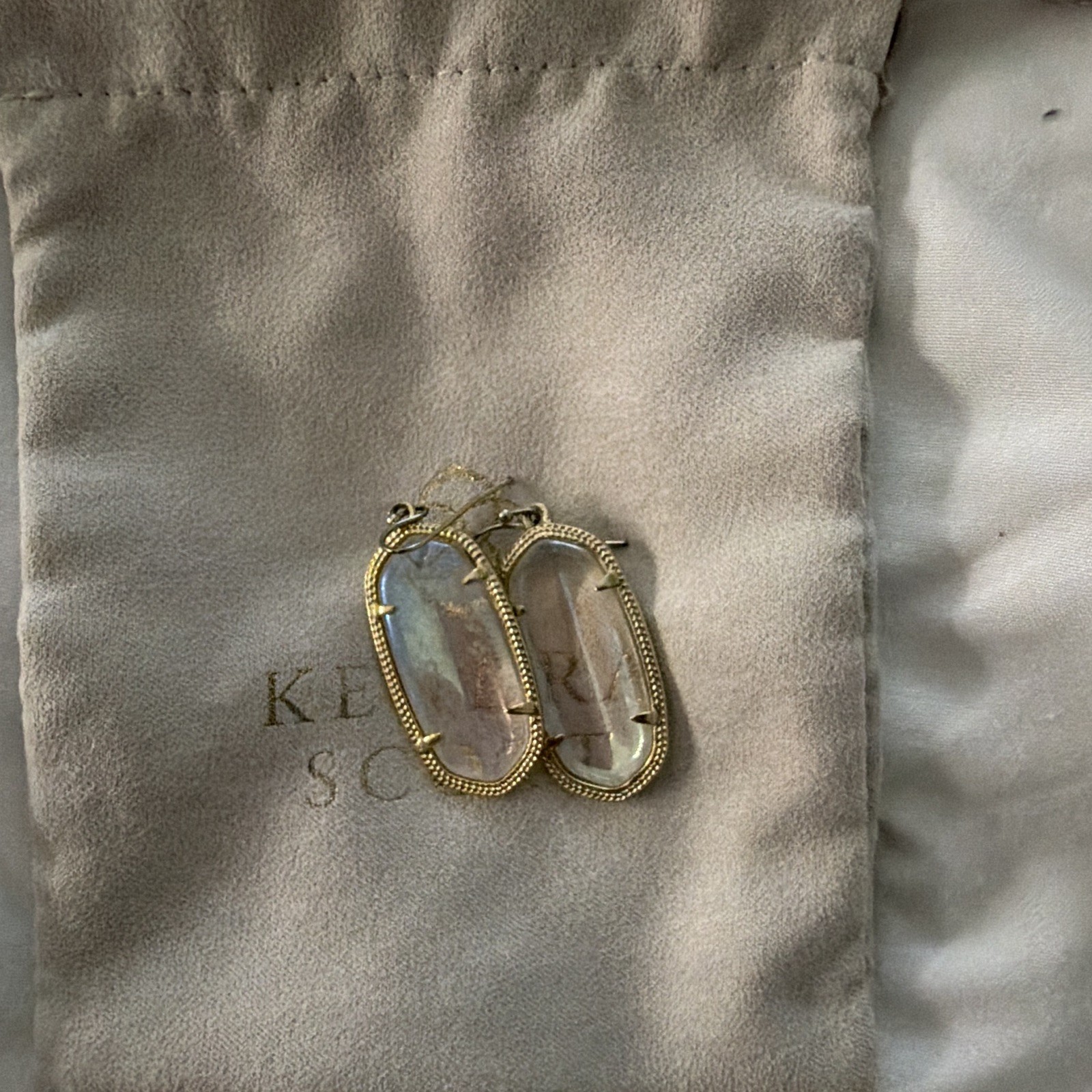 Kendra Scott Gold-Tone Oval Abalone/Mother of Pearl Shell Dangle Hook Earrings