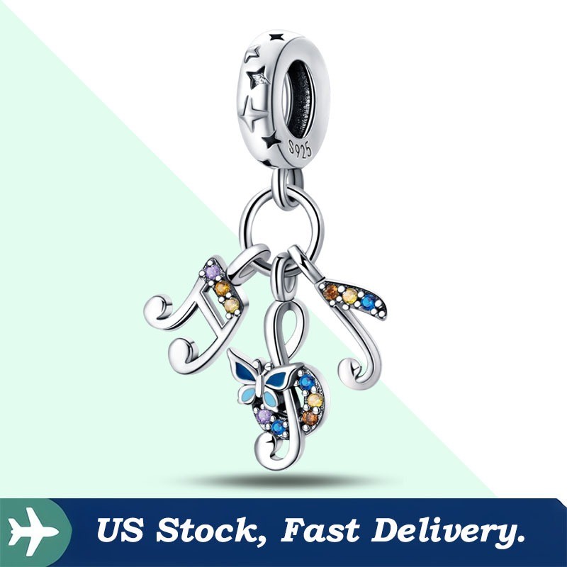 KUNSIR 925 Sterling Silver Charm For Bracelet Colorful Music Notes Pendant Charm