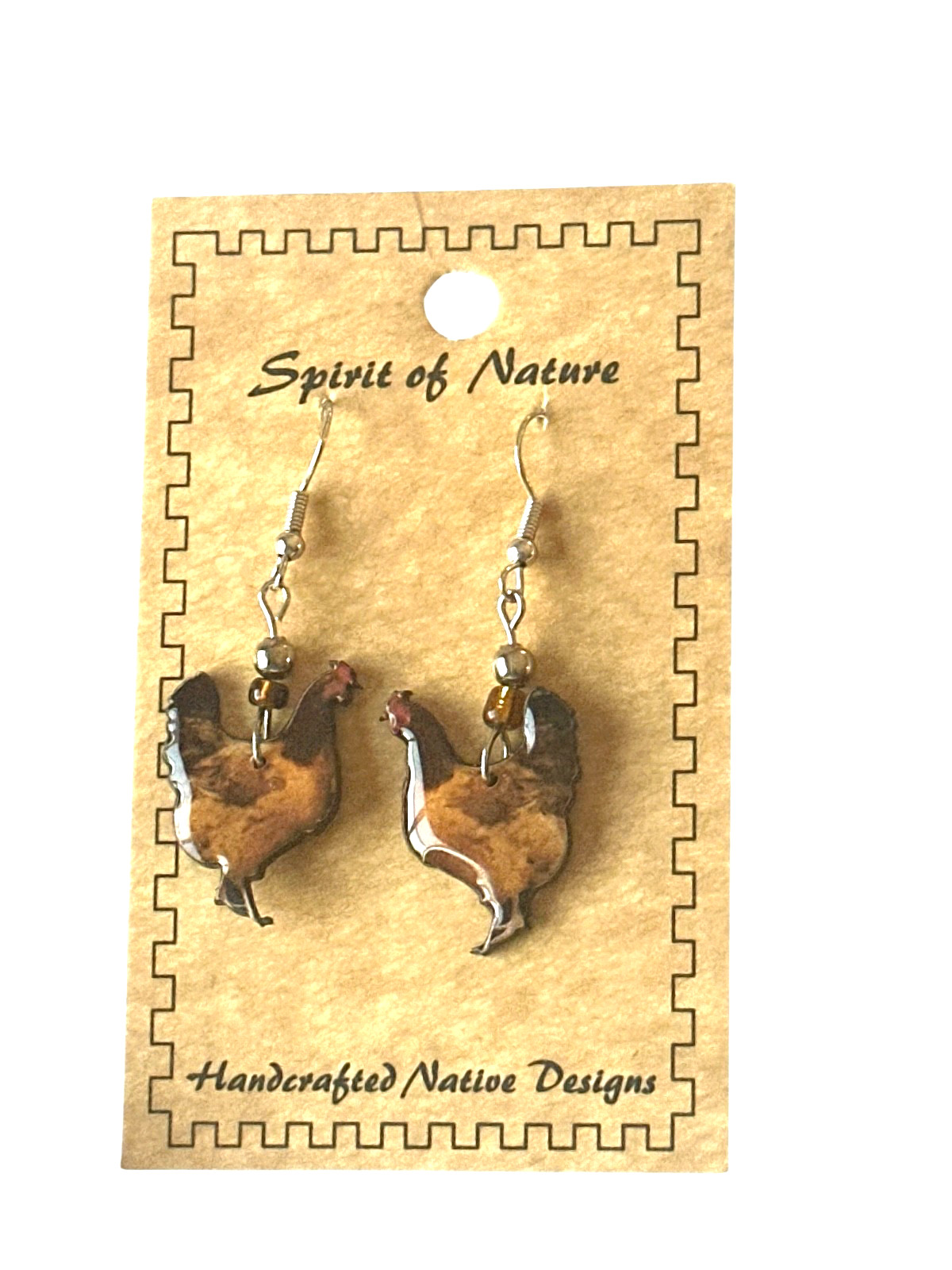 Spirit of Nature Earrings CHICKENS- dark and light brown- French wire