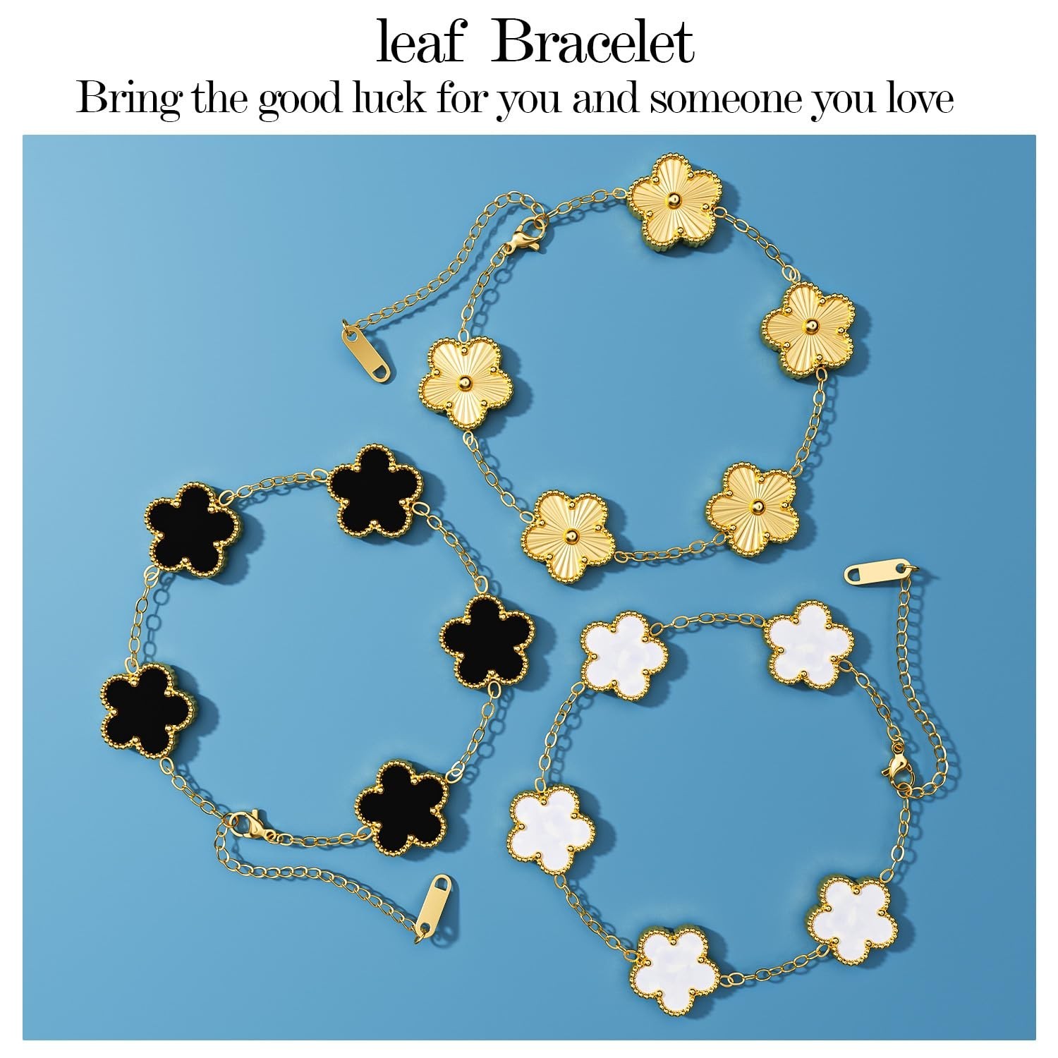 18K Gold Plated Clover Bracelet Set for Women – Trendy Flower Leaf Jewelry, Gift